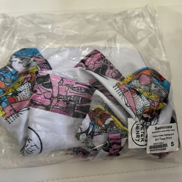 NWT Swiminista x James Peter Henry Good Vibes Rash Guard Art Toss Print S - Picture 4 of 5